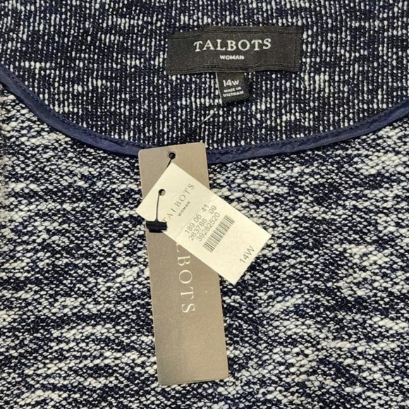 Talbot's Woman Navy Blue and White Collarless Zip Up Blazer, 14W NWT - Picture 10 of 11